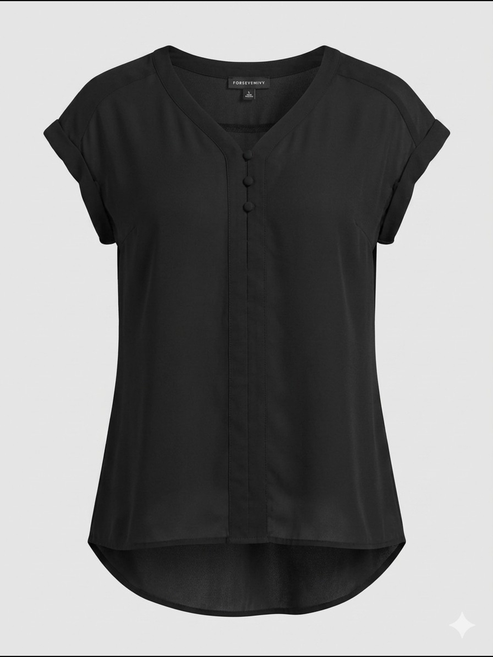 Forever New Black Short-Sleeve V-Neck Blouse with Button Trim